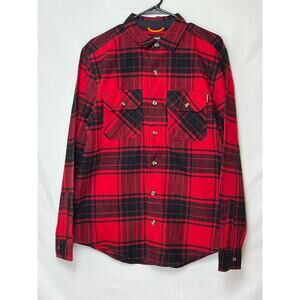 Timberland PRO Mens M Red Black Plaid Flannel Shirt Heavyweight Workwear Rugged